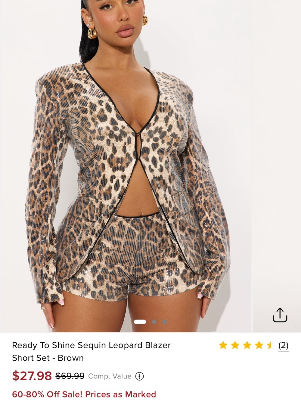 Fashion Nova Brown Sequin Leopard Blazer Short Set